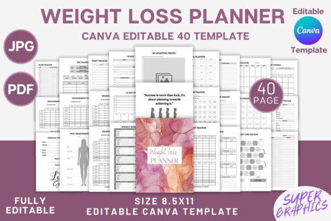 Weight Loss Tracker Bundle Measurement Tracker Challenges Sleep Tracker ...