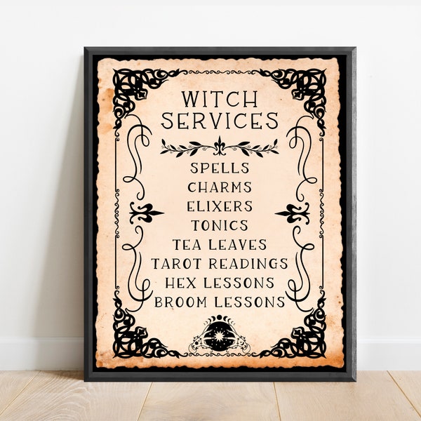 Witch Services Sign | Halloween Printable | Vintage Halloween Decor | Spooky Decor | Witch Wall Art | Apothecary Print | Digital Download