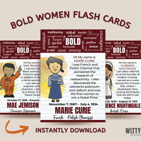 Women In History Flash Cards | Educational Resources | Women's History Month | Homeschool Resources | Kids Cards | Printable Flash Cards