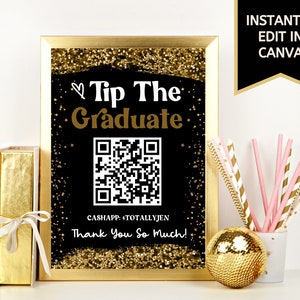 signe de remise des diplômes | signe cadeau de fin d&#39;études | Panneau QR Code | pourboire le diplômé | signe Venmo | CashApp signe | Enseigne Paypal | Téléchargement numérique