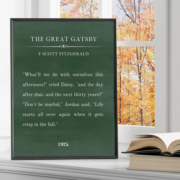 The Great Gatsby Print | Fall Mantle Decor | Literary Wall Art | Autumn Quotes | Fall Wall Art | Vintage Book Page | Printable Wall Art