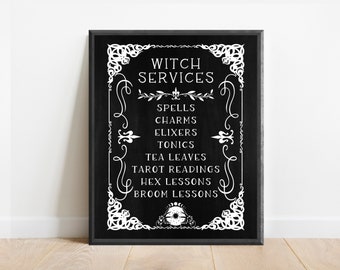 Witch Services Sign | Halloween Printable | Vintage Halloween Decor | Spooky Decor | Witch Wall Art | Apothecary Print | Digital Download