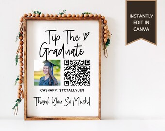 Graduation Party Sign | QR Code Sign | Tip The Graduate | Venmo Sign | CashApp Sign | Paypal QR Code Sign | Digital Download