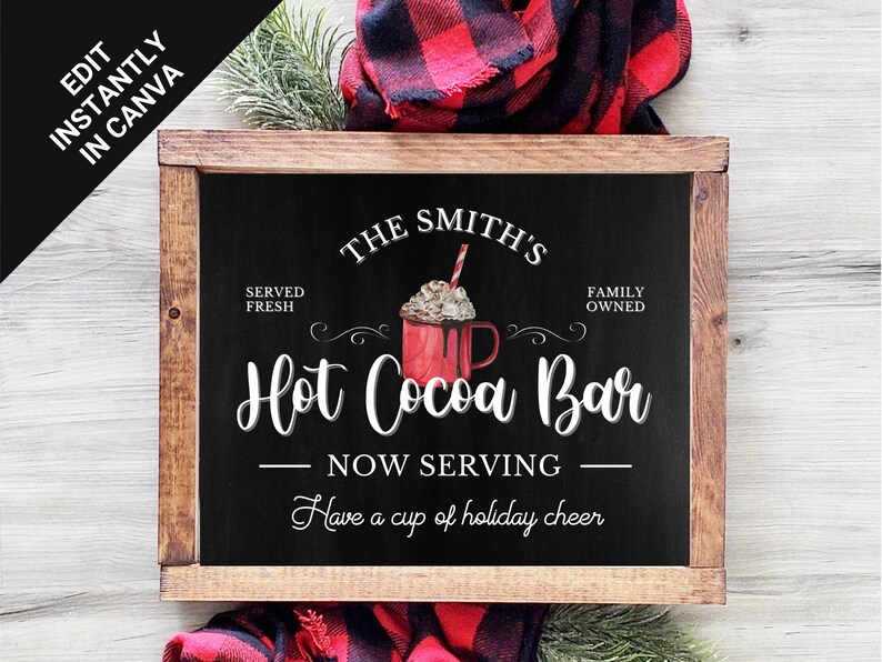 Hot Cocoa Sign Personalized Hot Chocolate Sign Coffee Bar image 1
