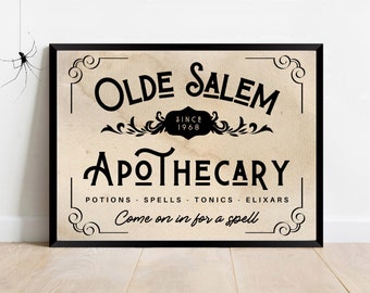 Signe d'apothicaire d'Halloween | Halloween imprimable | décor d'Halloween vintage | Décor effrayant | Art mural de sorcière | Téléchargement numérique