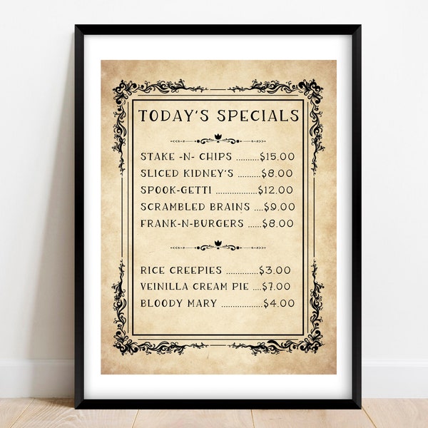 Halloween Menu | Halloween Wall Art | Spooky Decor | Halloween Party Decor | Witch Print | Kitchen Print | Halloween Printable