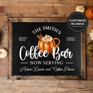 Pumpkin Coffee Bar Sign | Fall Coffee Bar Sign | Hot Cocoa Sign | Pumpkin Spice Season | Fall Wall Decor | Printable Wall Art
