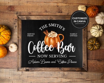 Pumpkin Coffee Bar Sign | Fall Coffee Bar Sign | Hot Cocoa Sign | Pumpkin Spice Season | Fall Wall Decor | Printable Wall Art