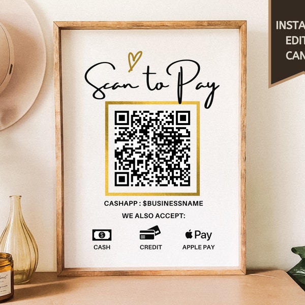 QR Code Sign | Scan to Pay Sign | Small Business Marketing | Venmo Sign | CashApp Sign | Accepted Payment Sign | Digital Download