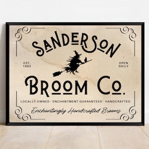 Halloween Witch Sign | Halloween Printable | Broom Company Sign | Vintage Halloween Decor | Spooky Decor | Witch Wall Art | Digital Download