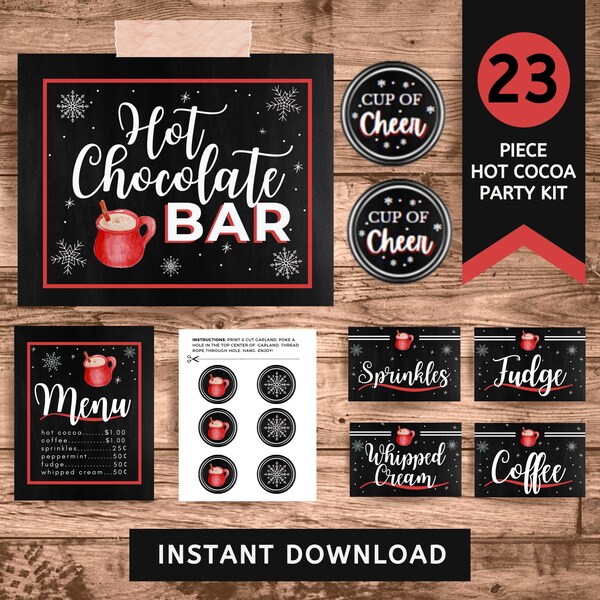 Hot Chocolate Bar Printable Kit | Hot Cocoa Sign | Coffee Bar Decor | Christmas Party Decor | Christmas Printables | Instant Download |