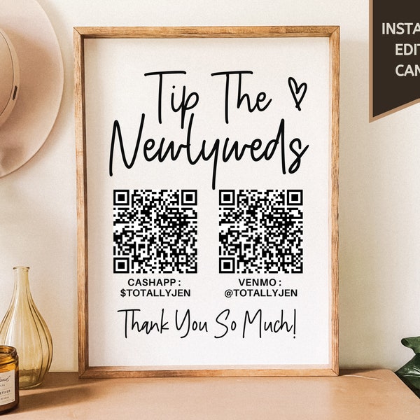 Wedding Sign | QR Code Sign | Tip The Newlyweds | Venmo Sign | CashApp Sign | Paypal QR Code Sign | Wedding Templates | Modern Wedding Signs