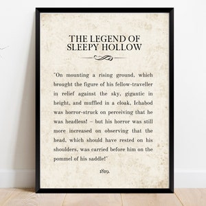 The Legend of Sleepy Hollow | Halloween Book Page Print | Printable Halloween Poster | Antique Book Page Print | Halloween Party Sign