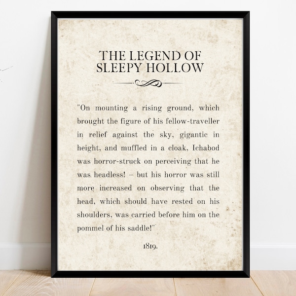 The Legend of Sleepy Hollow | Halloween Book Page Print | Printable Halloween Poster | Antique Book Page Print | Halloween Party Sign