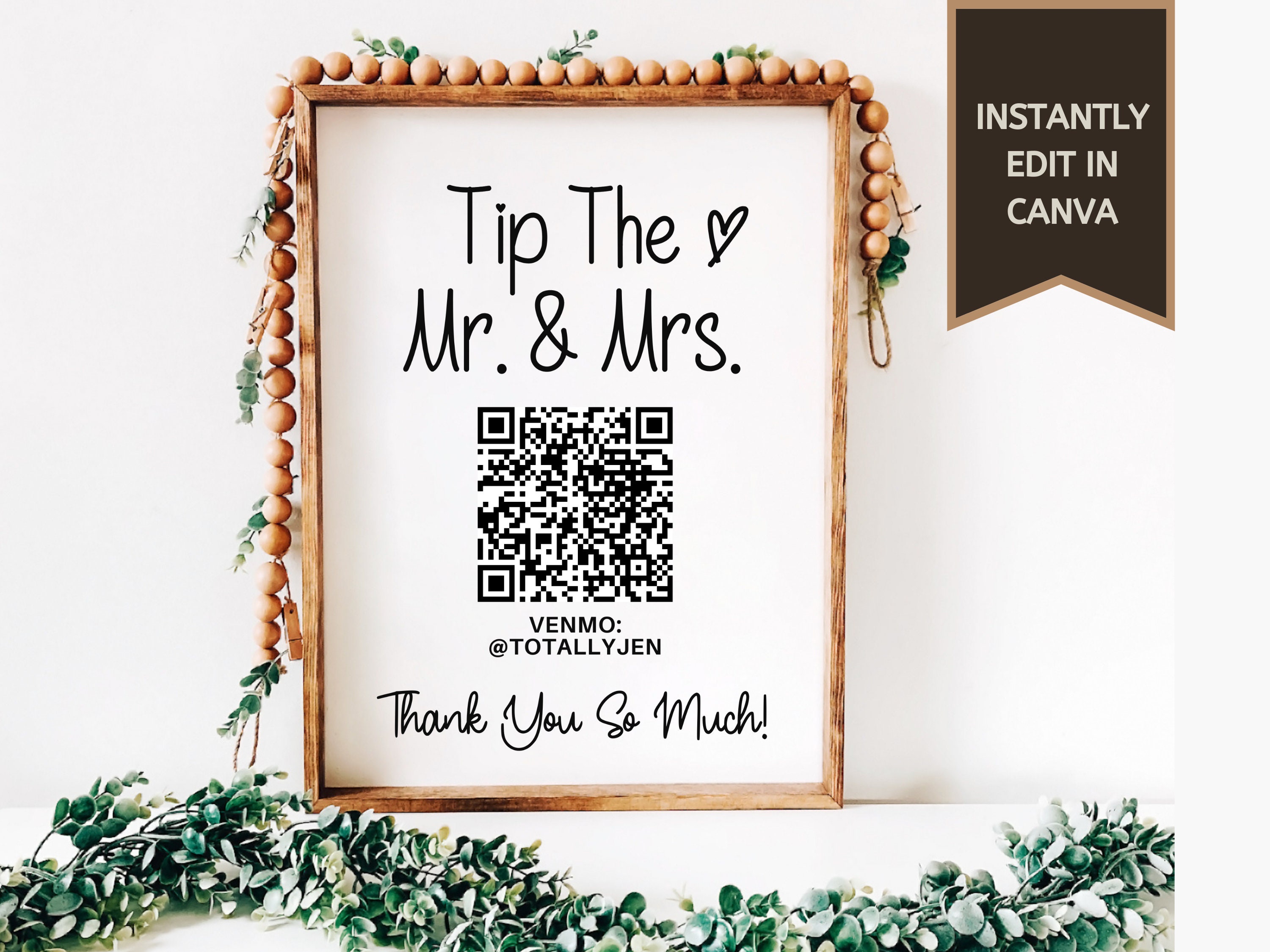 Wedding Sign | QR Code Sign | Tip The Newlyweds | Venmo Sign | CashApp Sign | Paypal QR Code Sign | Wedding Templates | Modern Wedding Signs