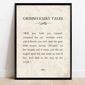 Halloween Book Print | Antique Book Page | Literary Quote | Grimm&#39;s Fairy Tales | Halloween Wall Decor | Spooky Poster | Printable Wall Art