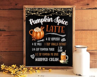 Pumpkin Spice Latte Sign | Fall Coffee Bar | Hot Cocoa Print | Pumpkin Spice Season | Fall Wall Decor | Coffee Menu | Printable Wall Art