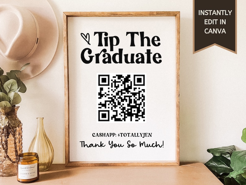Graduation Gift Sign | Graduation Gift Sign | QR Code Sign | Tip the ...