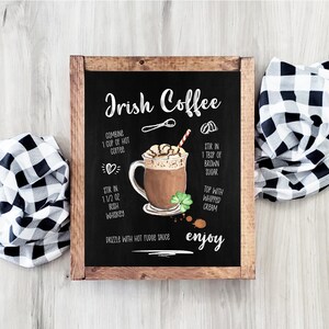 Irish Coffee Sign | Coffee Bar Sign | St Patrick&#39;s Day Wall Art | St Patrick&#39;s Day Coffee Bar Decor | Printable Wall Art