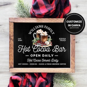 Hot Cocoa Sign | Personalized Hot Chocolate Sign | Coffee Bar Sign | Personalized Gift | Custom Kitchen Sign | Printable Wall Art |