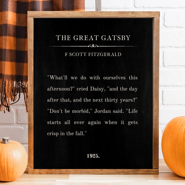 The Great Gatsby Print | Fall Mantle Decor | Literary Wall Art | Autumn Quotes | Fall Wall Art | Vintage Book Page | Printable Wall Art