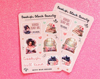 Foglio di adesivi Bookish / Adesivi Black Girl / Adesivi E-Reader / Adesivi per la lettura / Bookworm / Booktok / Regali per lei / Regalo per gli amanti dei libri