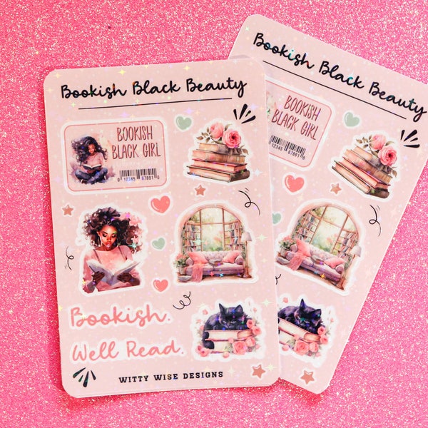 Bookish Sticker Sheet | Black Girl Stickers | E-Reader Stickers | Reading Sticker | Bookworm | Booktok | Gifts for Her | Book Lover Gift