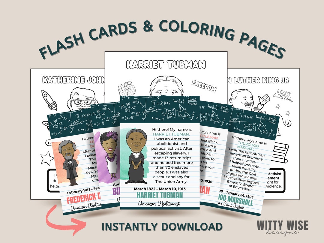 Black History Flash Cards and Coloring Pages Bundle