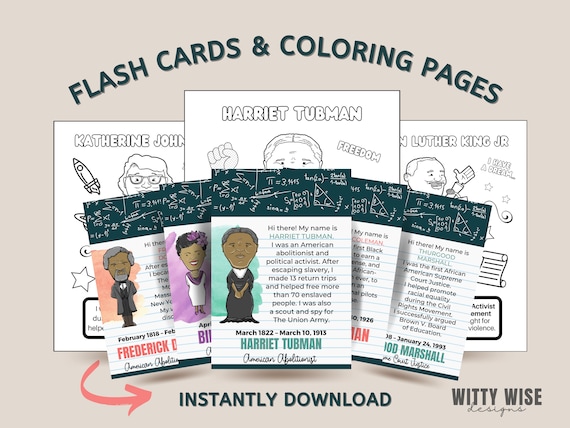 Black History Flash Cards and Coloring Pages Bundle