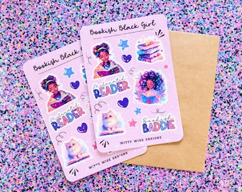 Bookish Sticker Sheet | Black Girl Stickers | E-reader Stickers | Reading Sticker | Bookworm | Booktok | Gifts for Her | Book Lover Gift