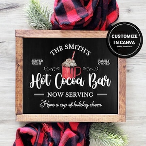 Hot Cocoa Sign | Personalized Hot Chocolate Sign | Coffee Bar Sign | Personalized Gift | Printable Wall Art | Christmas Printables