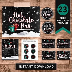 Hot Chocolate Bar Printable Kit | Hot Cocoa Sign | Hot Cocoa Bar | Christmas Party Decor | Christmas Printables | Holiday Party Decorations