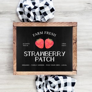 Farm Fresh Strawberries Sign | Strawberry Decor | Printable Summer Wall Art | Chalkboard Sign | Coffee Bar Sign | Digital Download