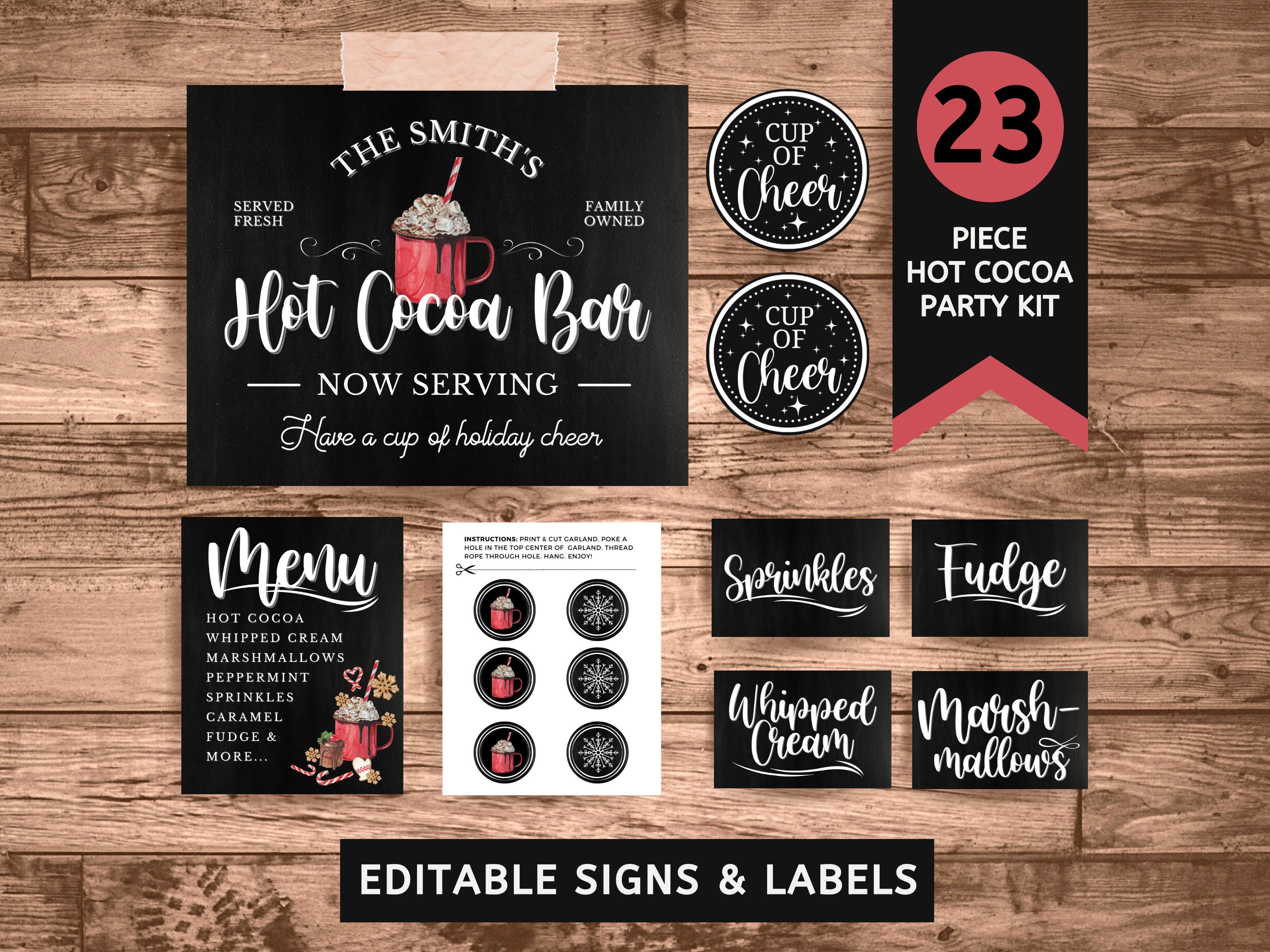 Hot Chocolate Bar Printable Kit Hot Cocoa Sign Coffee Bar Decor…