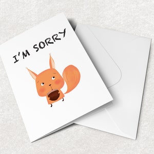 Leuke verontschuldigingskaart, het spijt me kaart, afdrukbare kaart, digitale kaart, schattig dier