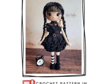 Black Amigurumi Doll Dress Pattern PDF | Crochet Party Dress & Doll Body | English - Spanish