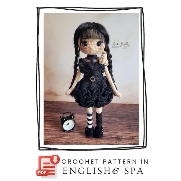 Black Amigurumi Doll Dress Pattern PDF | Crochet Party Dress & Doll Body | English - Spanish