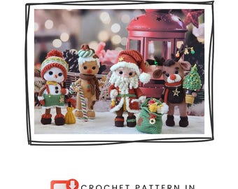 Christmas Amigurumi Set – Santa, Reindeer, Gingerbread, Snowman | Crochet Pattern PDF | English Tutorial |