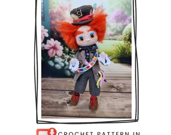 Padrão de Amigurumi do Chapeleiro Maluco em PDF | Padrão de Boneca de Crochê | Download Digital | Inglês - spa