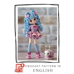 Patrón de ganchillo para muñeca amigurumi Elowyn / Hada fantástica, compañera caracol (descarga en PDF)