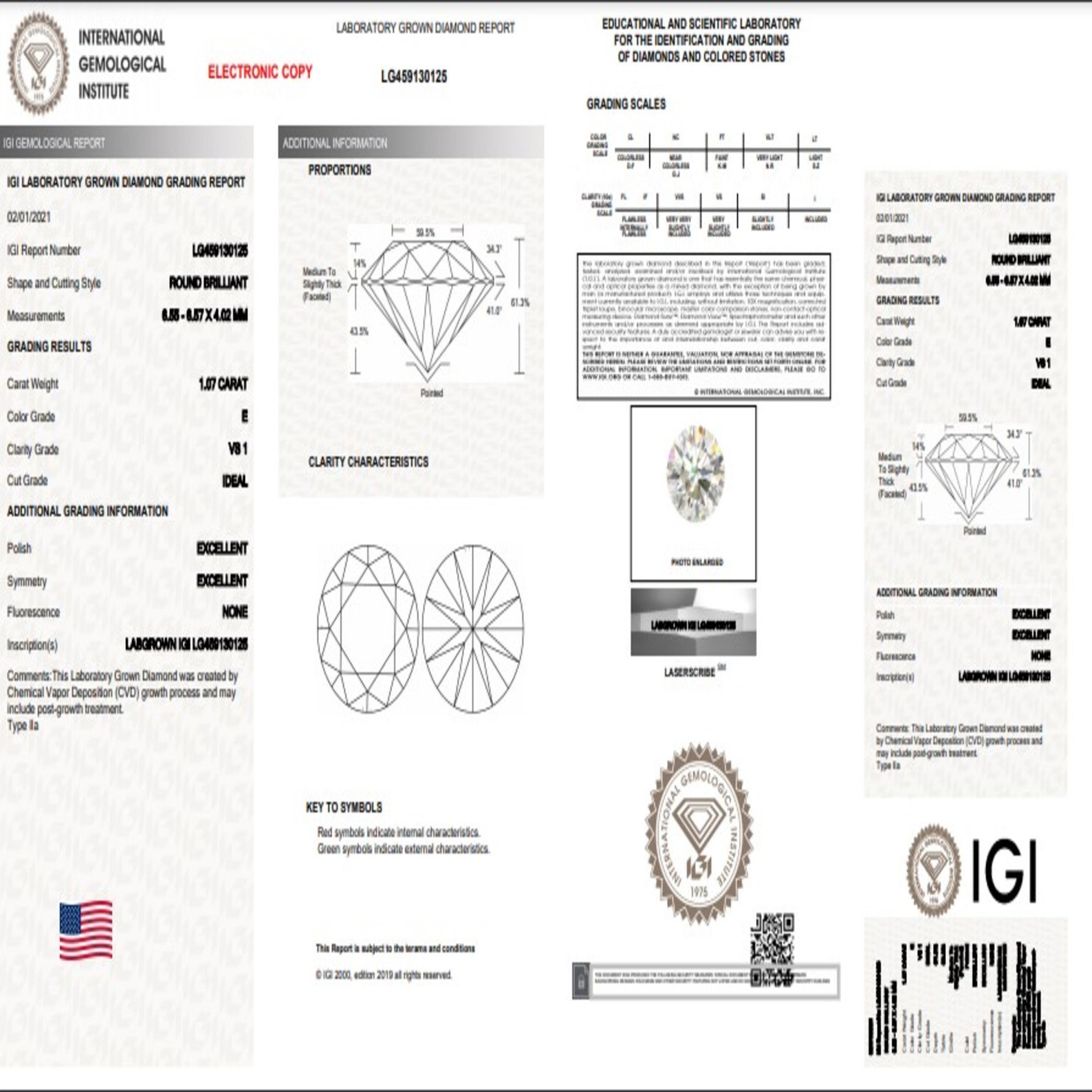 1.07 Round Brilliant Cut IGI Certified Labgrown Diamond E Etsy