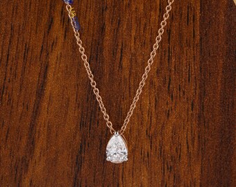 0.32 TDW Pear Cut Diamond | Pendant With Chain | Rose Gold | Non Certified Diamond | Cvd/Hpht Diamond | Lab Stone