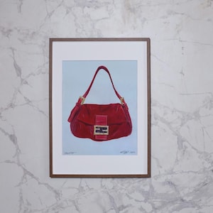 Illustrazione disegnata a mano di una borsa Fendi - Stampa artistica da parete in formato A4, schizzo di una borsa firmata, regalo di lusso per gli amanti della moda