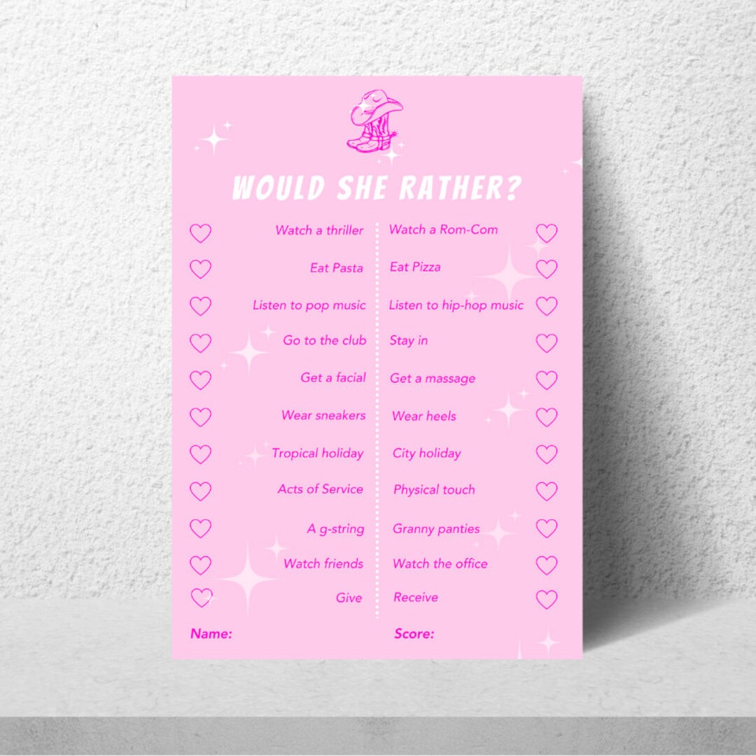 Would She Rather Game, Printable, Edit With Canva, Rodeo, Disco ...