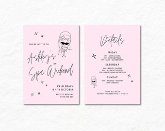 SPA weekend Bachelorette Hens Invitation | Handrawn digital editable file | Instant download | Print at home