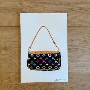 Illustrazione di una borsa LV disegnata a mano - Stampa artistica da parete in formato A4, schizzo di una borsa firmata, regalo di lusso per gli amanti della moda