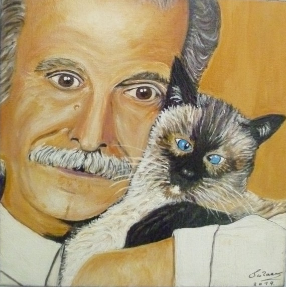 Portrait En Acrylique George Brassens Avec Son Chat Qui Etsy Canada