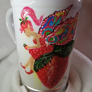 Coffee mug  hand painted,  &quot;Little Miss Strawberry&quot;