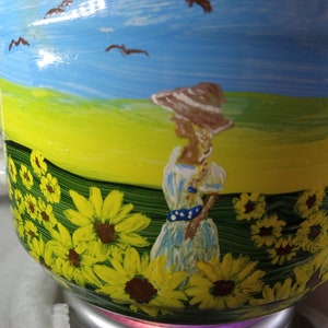 Jumbo Coffee mug, hand painted, &quot;Sunflower girl&quot;