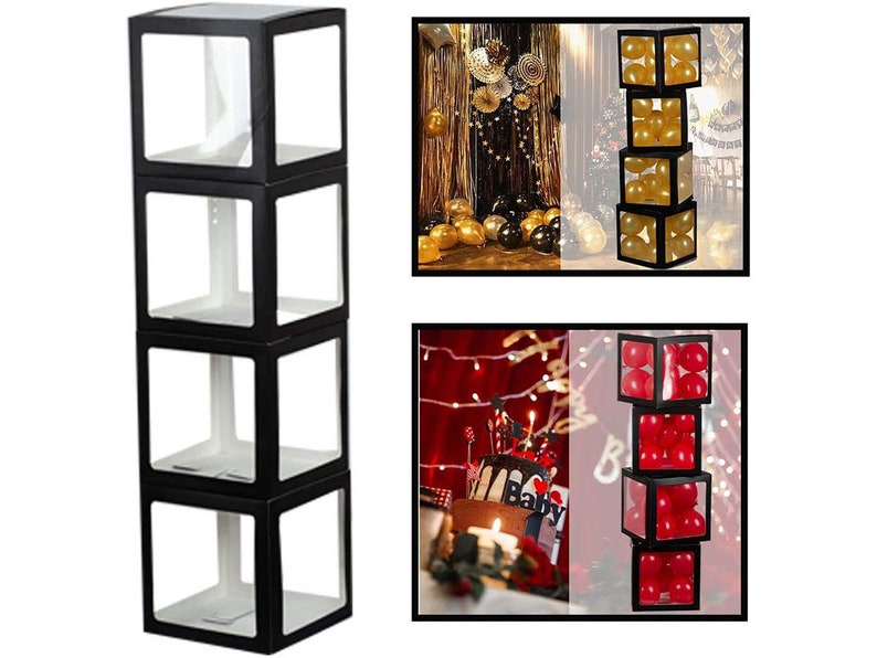 Black Aimto Clear Balloon Boxes for Party Decorations 4pcs